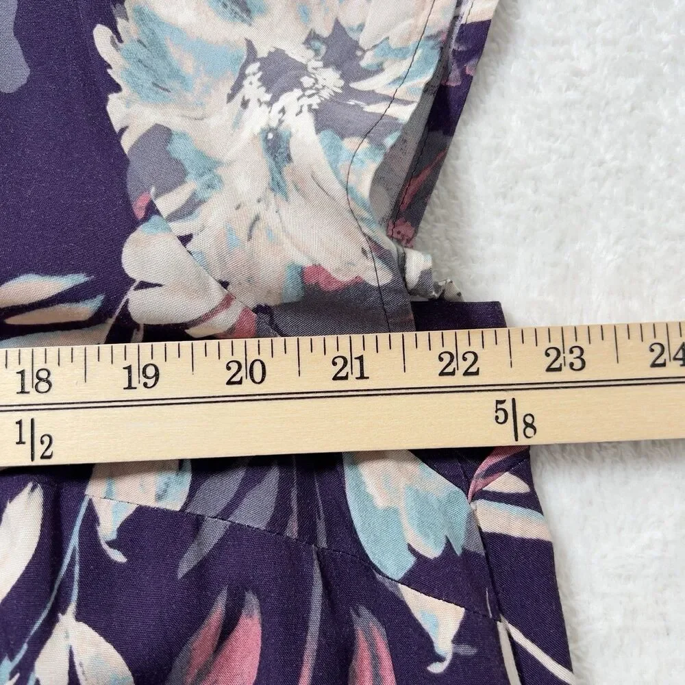 J Jill Vista Midi Dress Sz L Black Cherry Floral V-Neck Short Sleeve Pockets - Picture 9 of 10